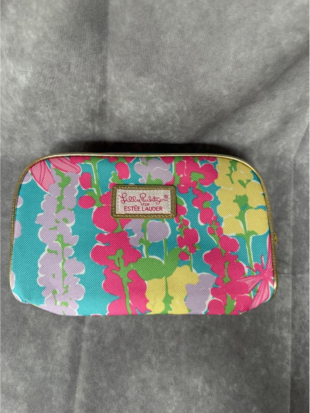 Lilly Pulitzer for Estee Lauder Floral Cosmetic Makeup Bag Dragonfly Zip Pouch